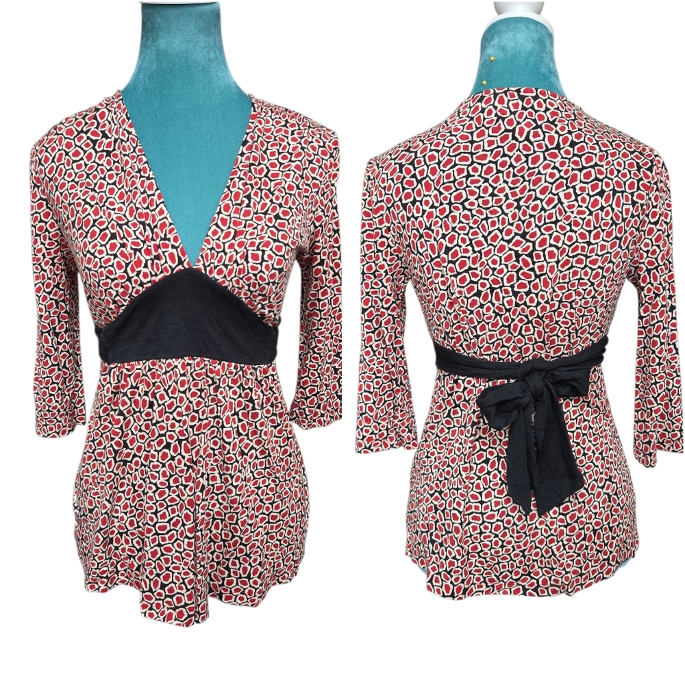 Y2K Diane Von Furstenberg Maternity Geometric Patterned Tie Back 3/4 Sleeve Top
